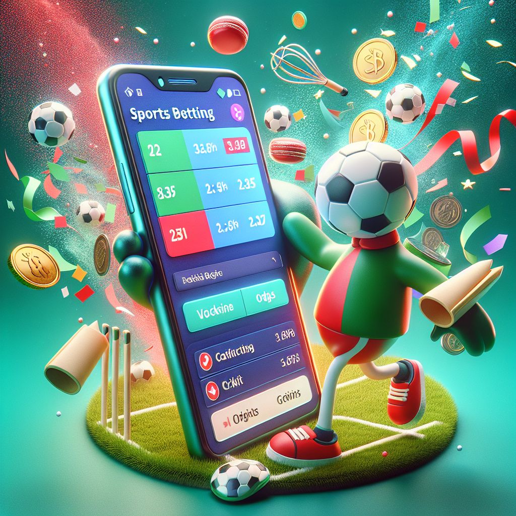 BGD666 themed cartoon bettor with match scoreboard, odds board, and coins