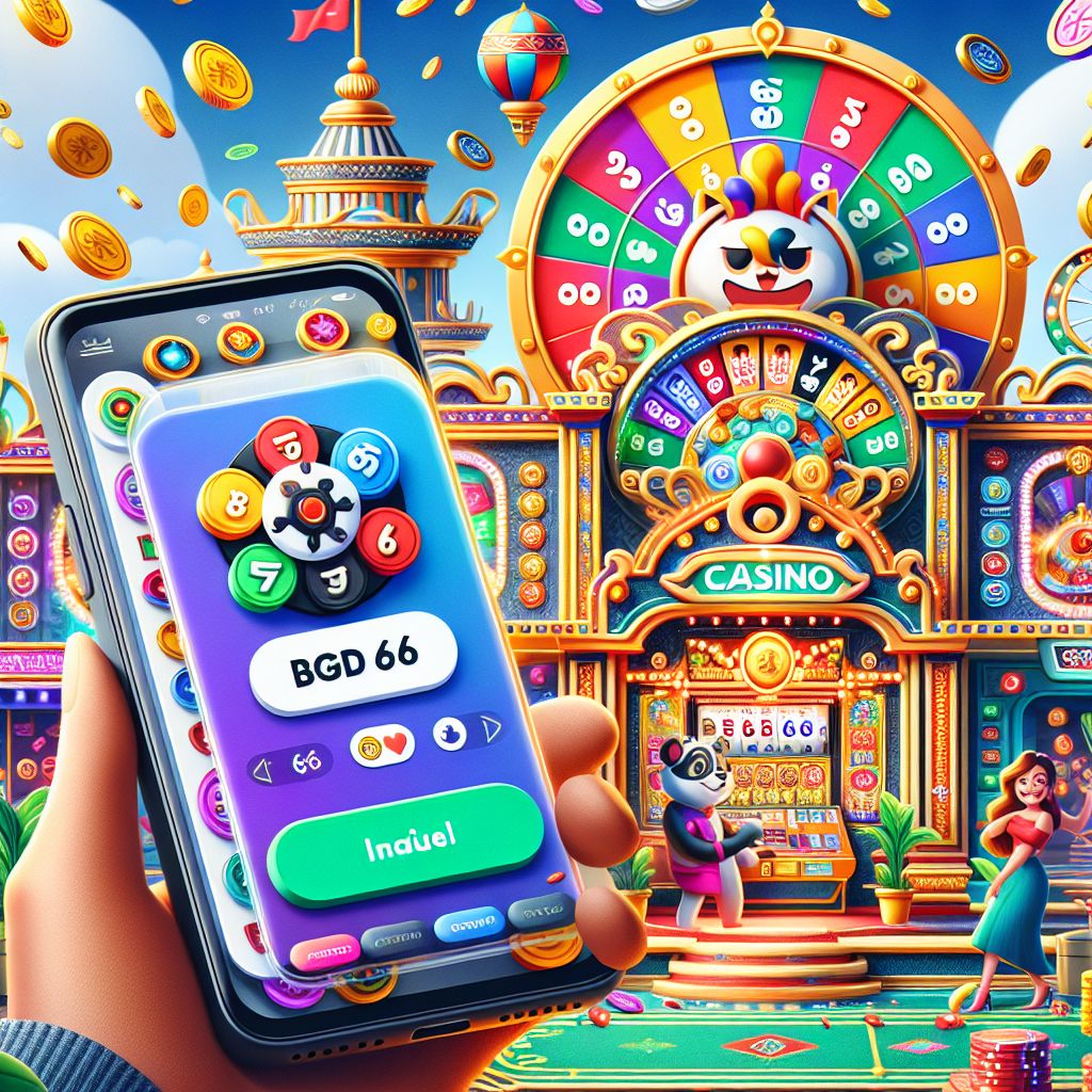 BGD666 casino themed cartoon characters with chips, cards, and coins in a Bangladesh-friendly style